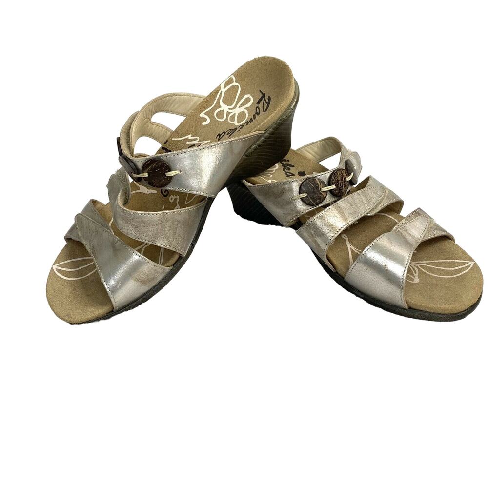 Ros Hommerson Metallic Silver Wedge Slide Sandals